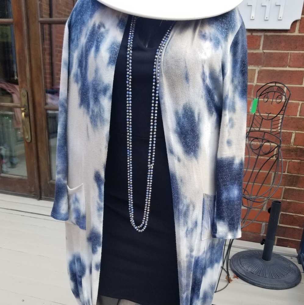 Blue Tie Dye Duster with Pockets & Side Slits - Picture 10 of 13